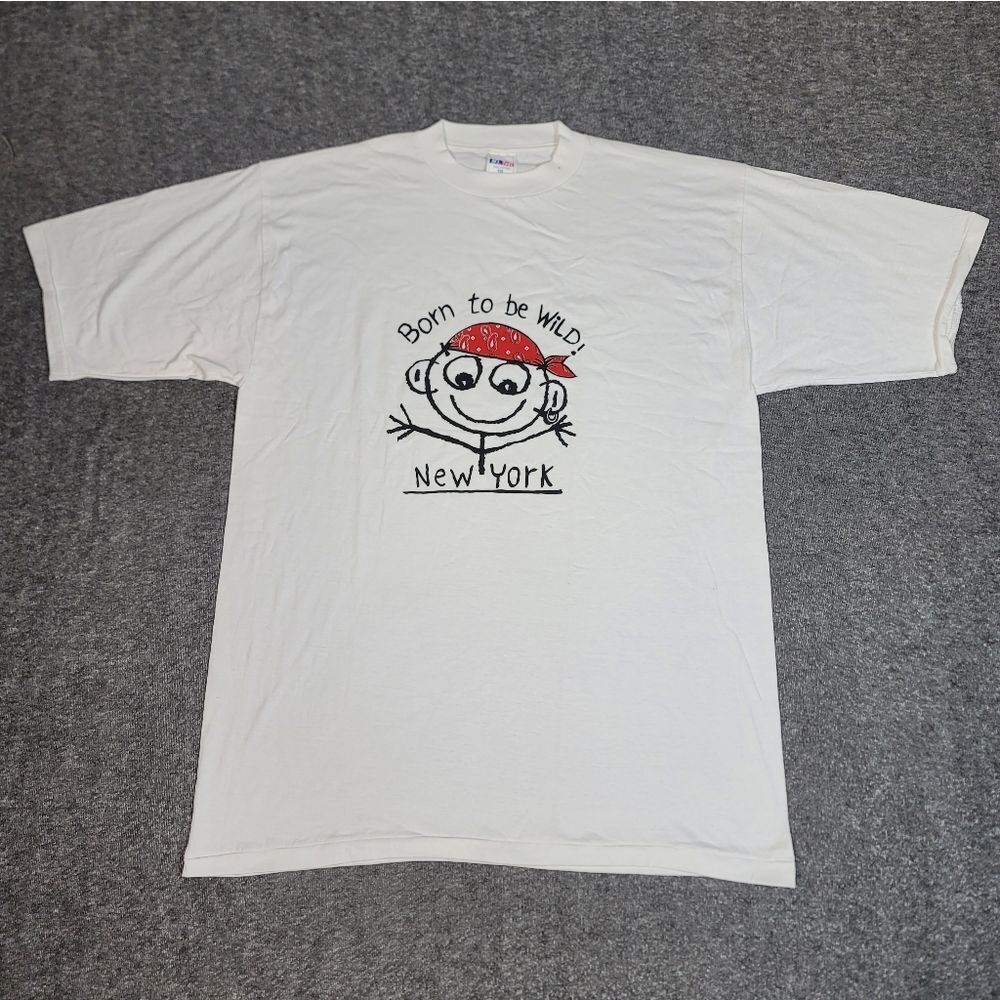 Born To Be Wild New York Graphic T Shirt Men’s XXL White 100% Cotton Casual Tee.